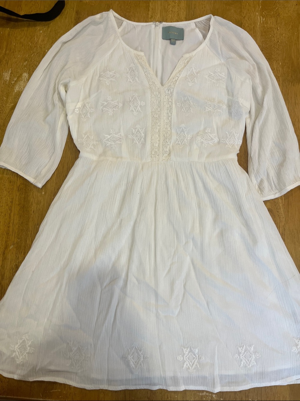 Skies Are Blue White Embroidered V-Neck Mini Dress